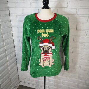 George Ladies Size Medium Green w/ Jingle Bells Fleece Ugly Christmas Sweater